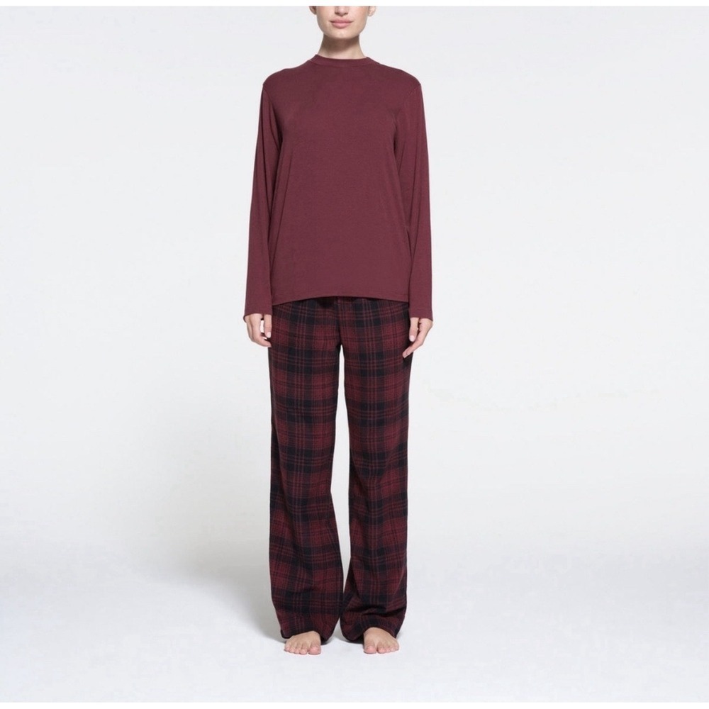 NEW! Skims Plaid Fleece Pajama Pants Soft Cozy Loungewear Maroon Black Men's 2XL